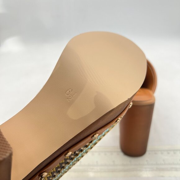 YDN Multi Platform Slip On Clogs Mules Cork High Heel Round Toe Rivet Sandals - Picture 6 of 8